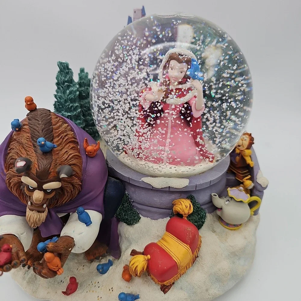Disney Beauty and the Beast Snow Globe Something There Musical Bird Feeding READ